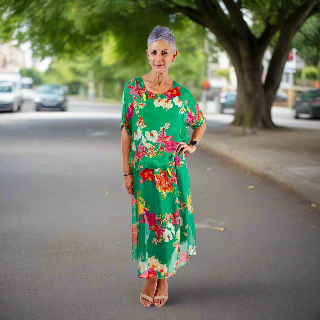 Two Layer Dress - Gucci Green & Yellow Foral Myer Street Fashion Two Layer Dress - Gucci Green & Yellow Foral Myer Street Fashion