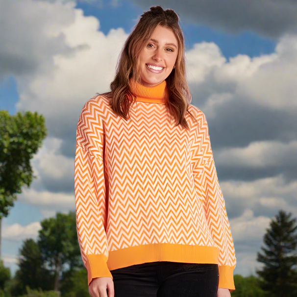 Batwing Roll neck Knit Orange Chevron– Myer Street Fashion
