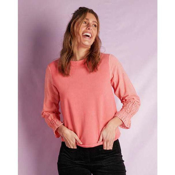 Broderie Sleeve Top -Coral - Willow and Vine