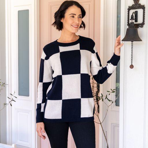 Checker Board Sweater - Navy/White - Willow and Vine