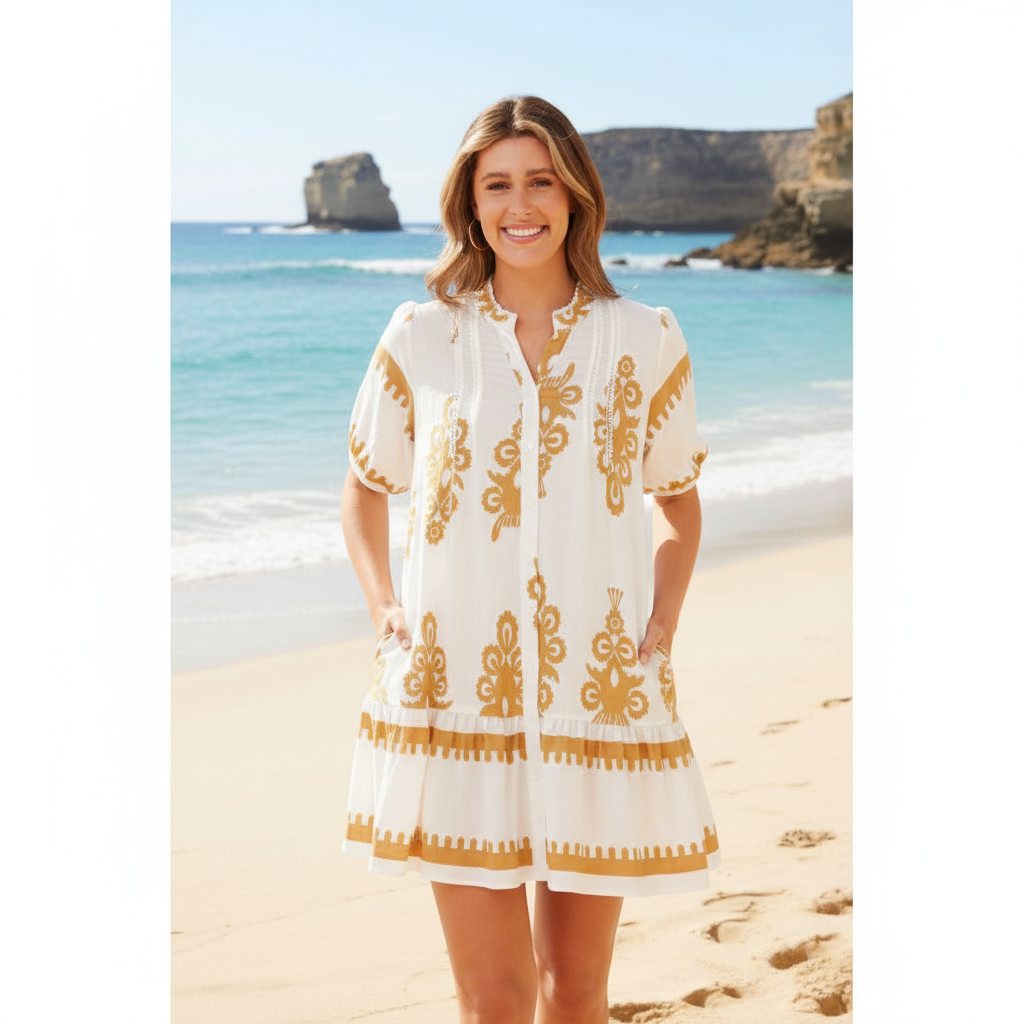 Boho Short Dress - White Myer Street Fashion Boho Short Dress - White Myer Street Fashion