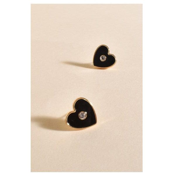 Enamel Heart Stud Earring Gold/Black - Willow and Vine