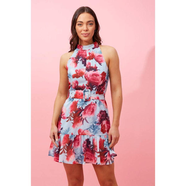 Halter Neck Dress With Belt Floral - Willow and Vine