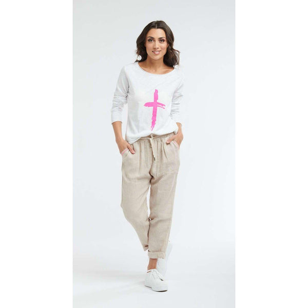 Hot Cross Long Sleeve Top - White/Fluro Pink - Willow and Vine