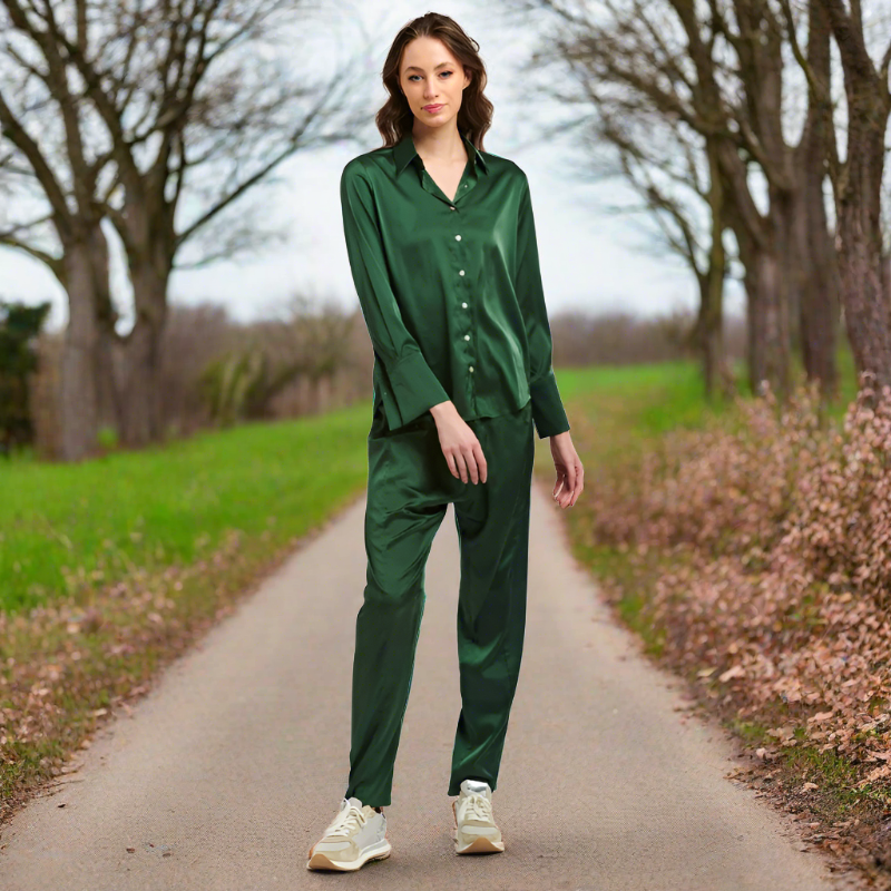 Satin Lounge Pants Bottle Green Myer Street Fashion